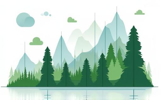 CO2削減を示すグラフと森林のイラスト